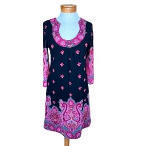 INC International Concepts Women’s Nylon Mesh Black & Pink Paisley Dress…